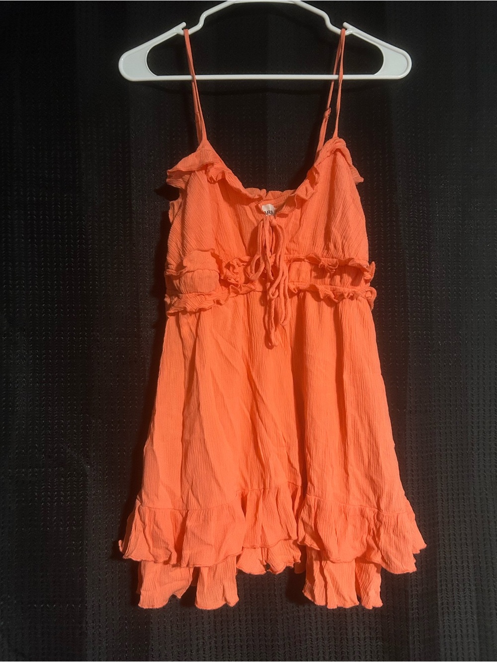 No Boundaries Women’s Orange Ruffle Tie-Front Sundress